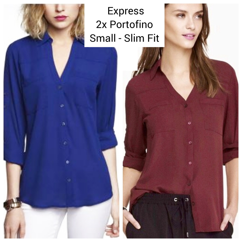 Express 2x Slim Fit Portofino Shirts Sz Small w Black Cami